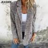 Damenmode Casual Plaid Print Herbst Winter Langarm POLO Neck Jacken & Mäntel