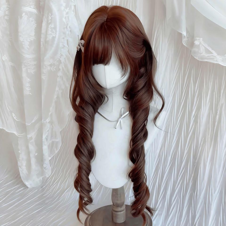 Double Ponytail Synthetic Lolita Wig Ladies Deep-rolled Double Ponytail Wig with Straight Bangs Is Suitable for Daily Christmas Party