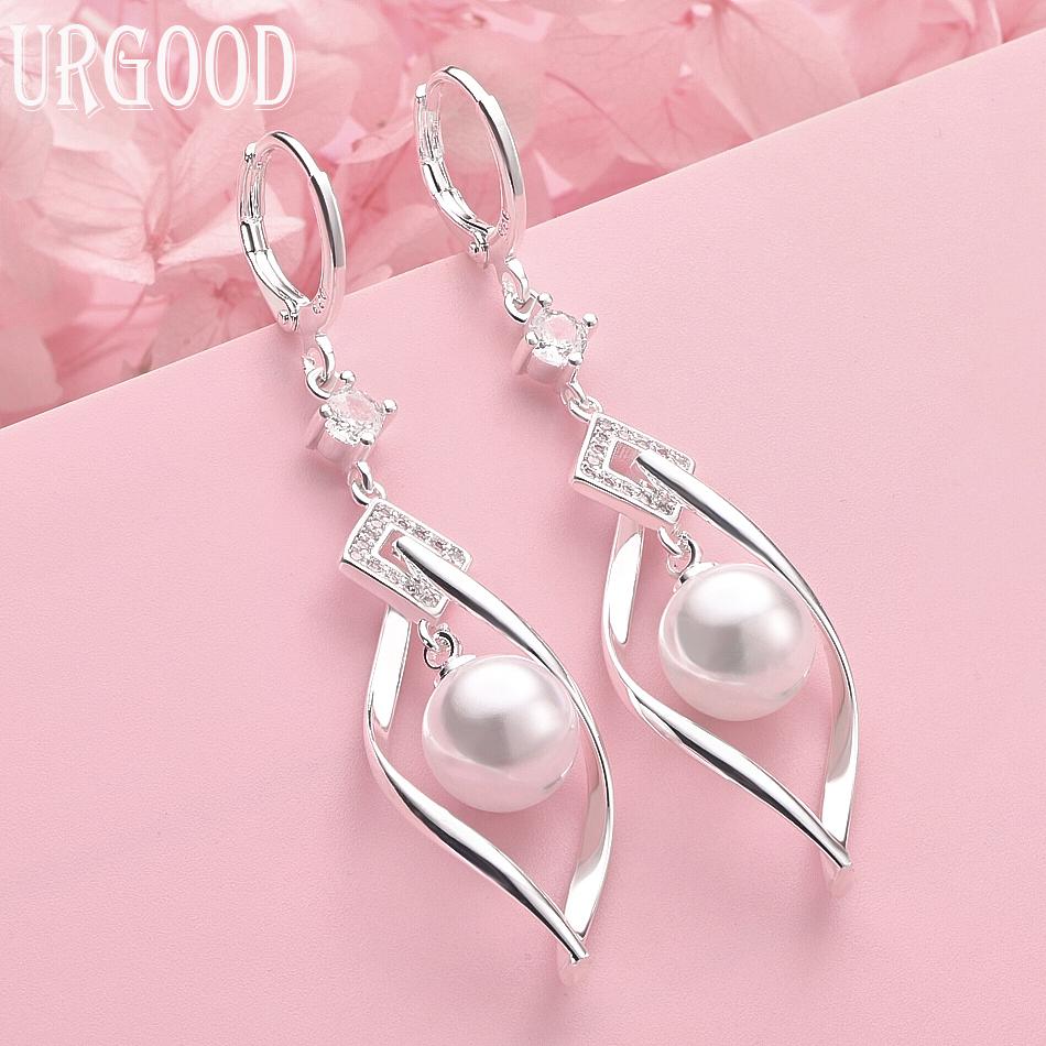 925 Sterling Silver AAA Zircon Pearl Earrings Wedding Jewelry