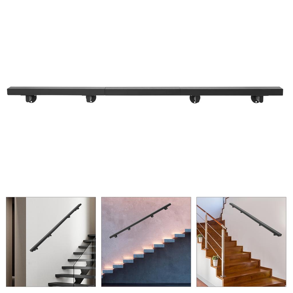 Stainless Steel Handrail,6/5/4/3FT 200lbs Black Rectangle Wall Mount Stair Railing Kit 8*4*183cm for Homes,Offices