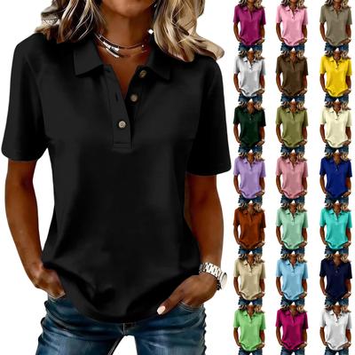 Camisa de Color Casual de Moda para Mujer con Solapa y Manga Corta Tops Abotonados para Mujer