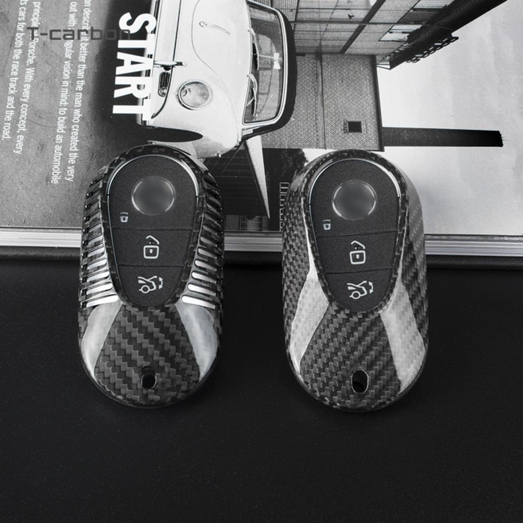 T-Carbon Car Key Case Cover Shell For Mercedes Benz  C /S Class W223 W206 S350L S400L S450L S500L Carbon Fiber Protector