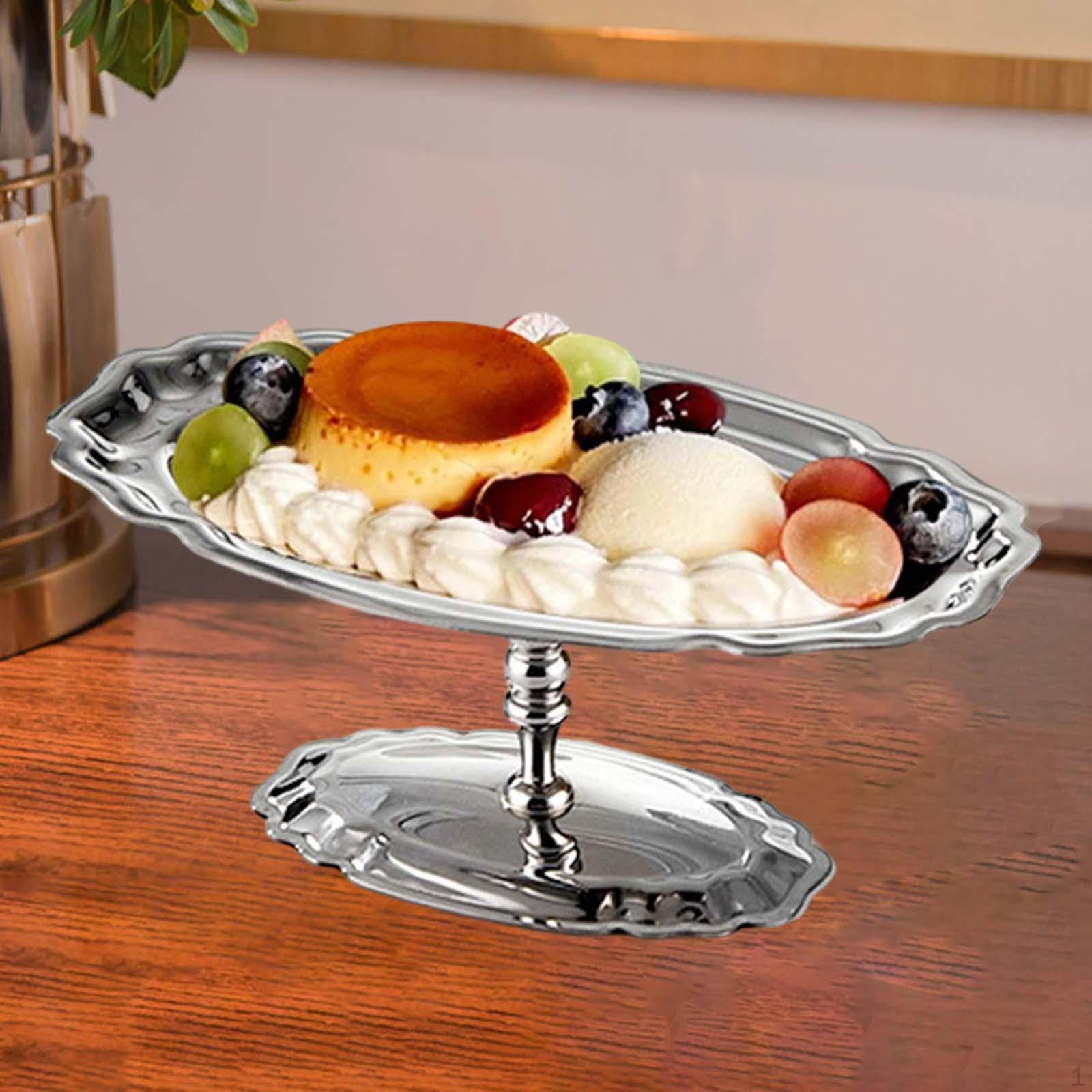 

Десертная миска, Поднос для подачи фруктов с подставкой, Универсальная овальная тарелка для закусок и торта серебряный