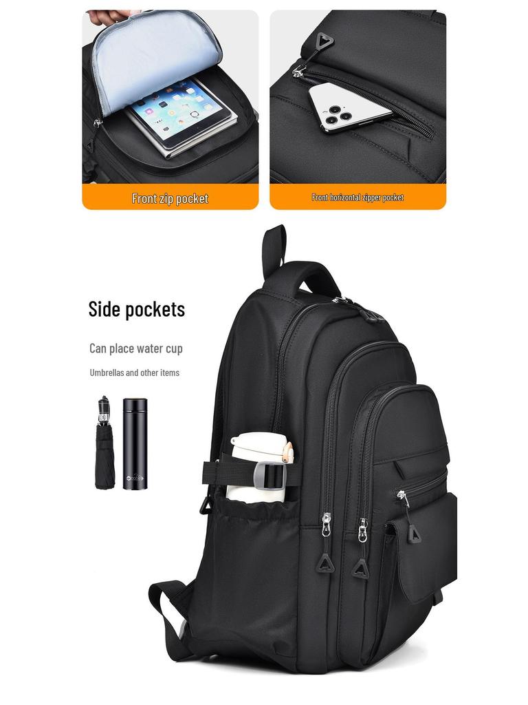 Solid Color Water-Repellent Backpack, 15.6-inch Oxford Cloth, for Junior High, High School, and College Students - Casual Travel Bag