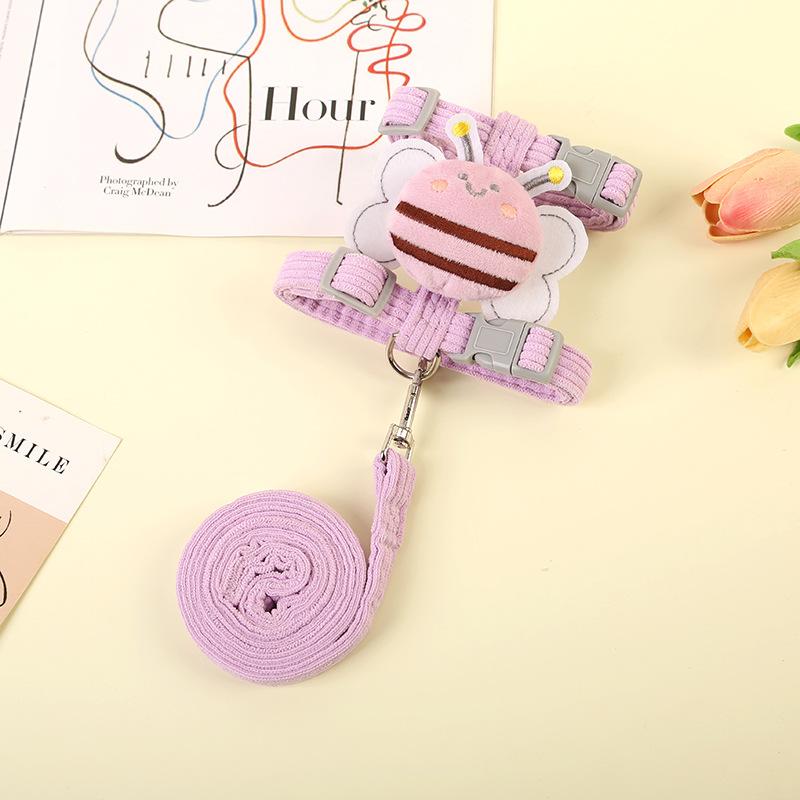 Pet Supplies Cat Traction Rope Cute Bee H-shaped Pet Strap Pink Cartoon Pet Outdoor Set Adjustable Non Tight Chihuahua Bomei Anti Loss Pet Lead