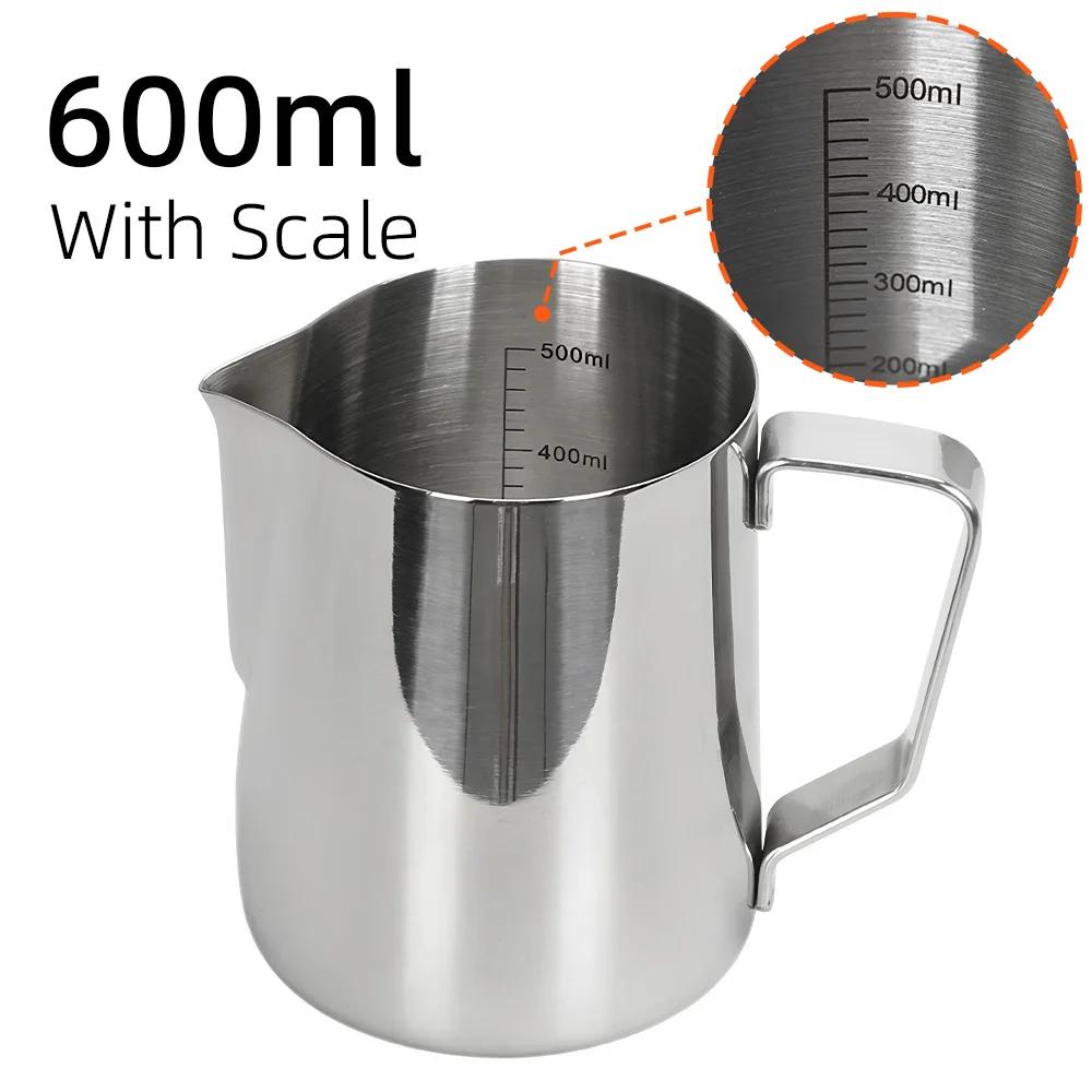 350/600ML Kaffeemilch Aufschäumkännchen Kanne Edelstahl Milchkännchen mit Skala Milchkannen Barista Werkzeug Kaffeegeschirr Zubehör
