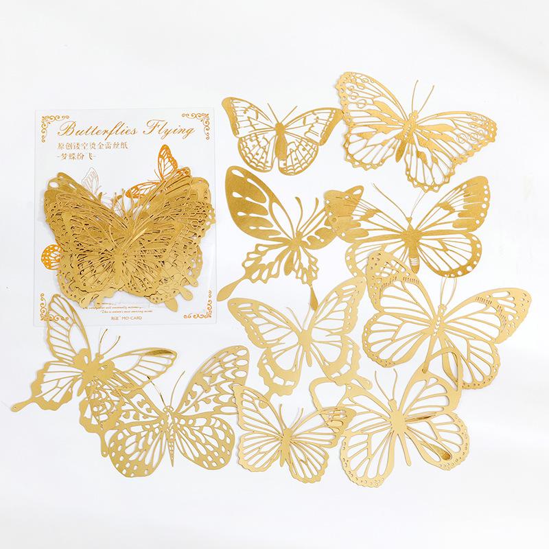 10Sheet Gold-Foil Lace Hollow-Out Material Paper, Exquisite Lace Patterns with Gold Foil for Hand Account, Scrapbook DIY Crafts