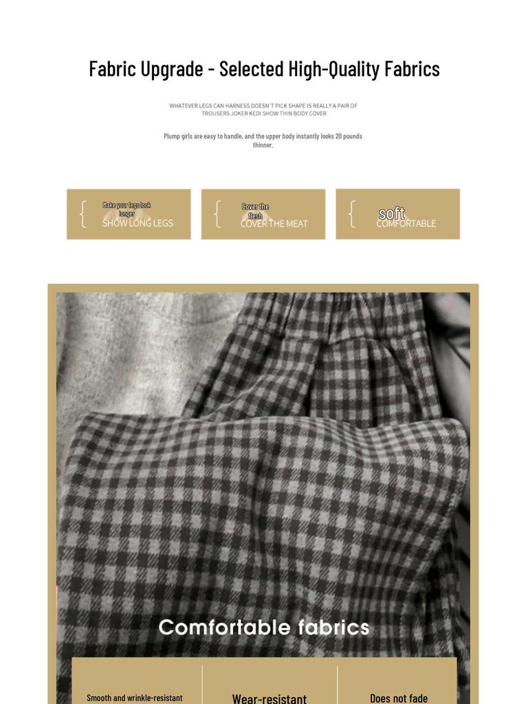 Korean Retro High Waist Plaid Wool-Blend Fleece Lined Wide-Leg Pants XS