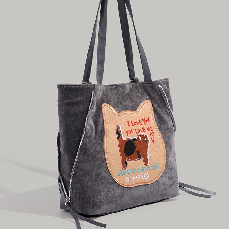 Biscuit Cat Handbag for Women, Autumn Winter 2024 New Trendy College Style Tote Bag, Korean Large Capacity Shoulder Bag Trendy