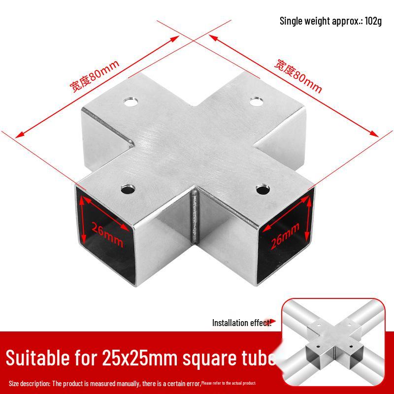 Złącza do kwadratowych rur ze stali nierdzewnej 25x25mm: Trójnik 90°, Czterodrogowy, Złączki bez spawania