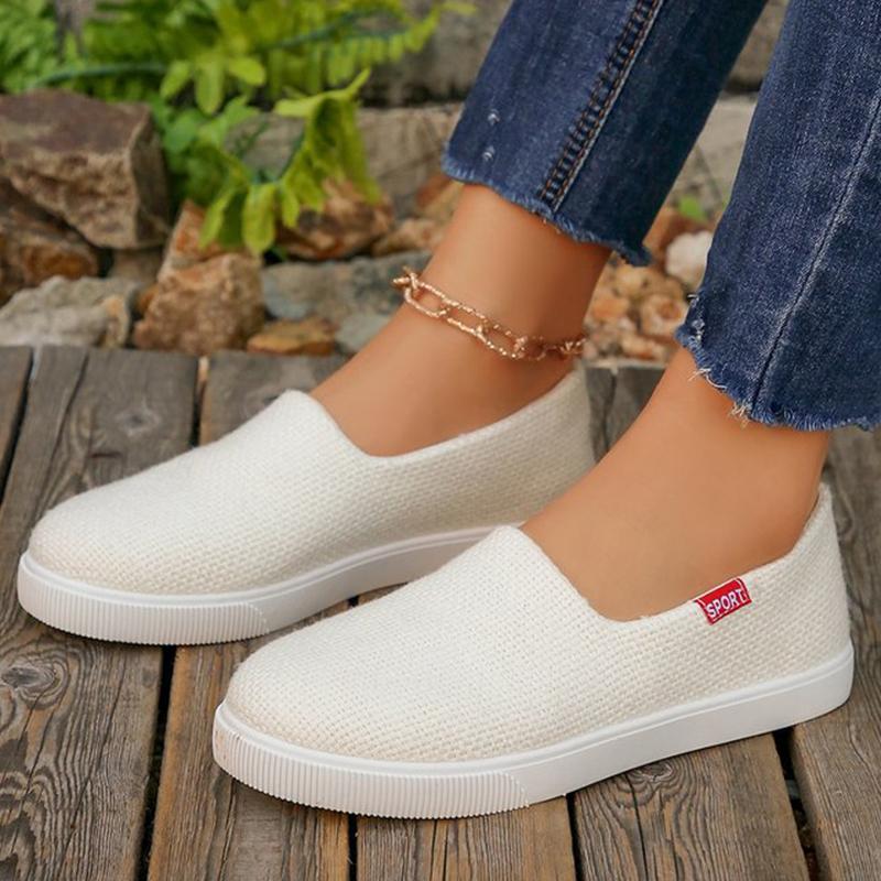 Fashion Beige Breathable Knit Flats Shoes Women Spring Autumn Slip On Shallow Casual Shoes Woman Plus Size Lightweight Flat Shoes Mujer