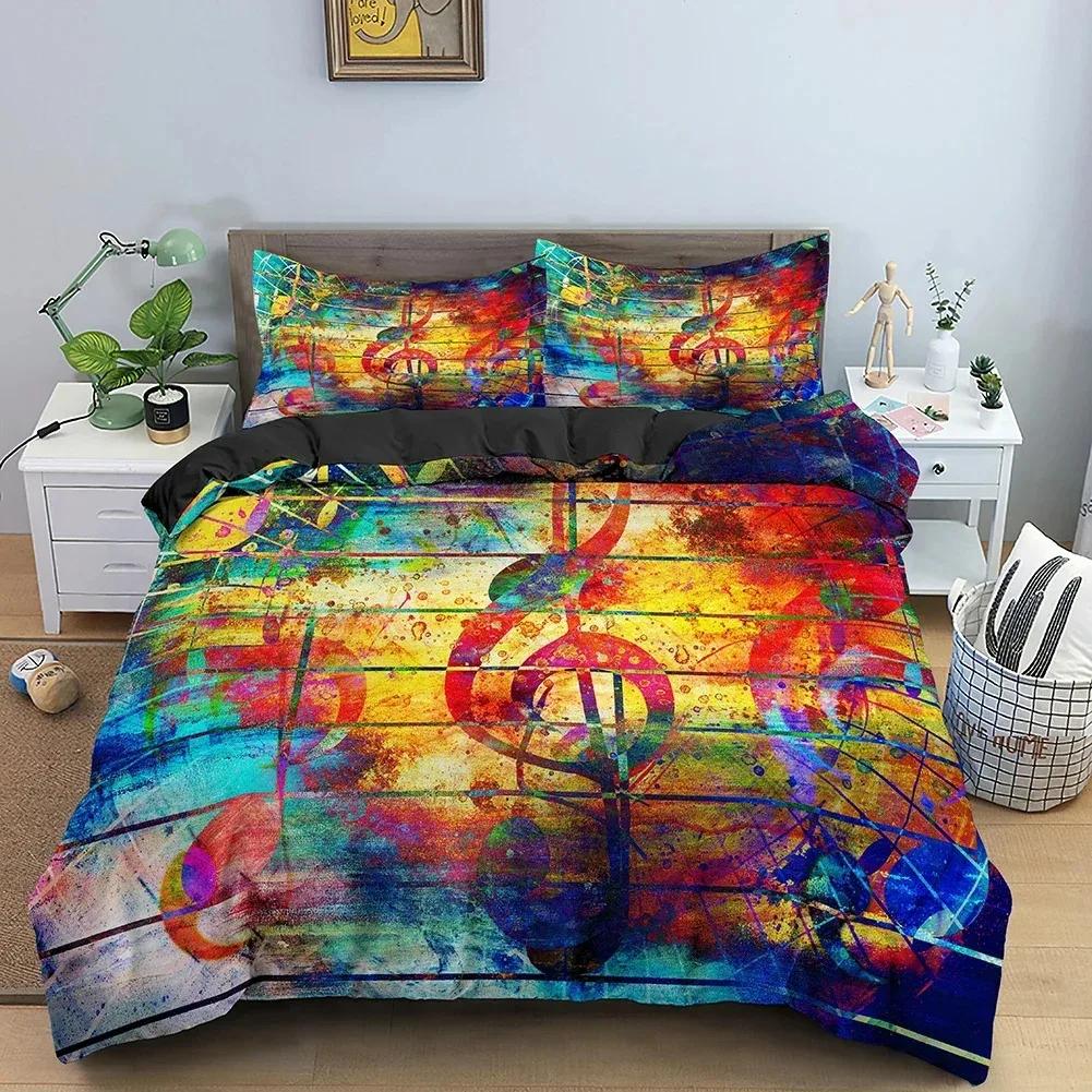 Musical Note Bedding Set A Music Theme Quilt Cover Kingqueen Size With Pillowcase Fashionable Psychedelic Soft Duvet Cover