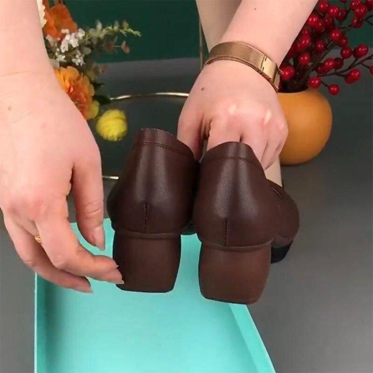 Autumn soft leather color matching thick heel single shoes women's 2025 new retro soft sole women's shoes comfortable mother shoes ethnic style shoes
