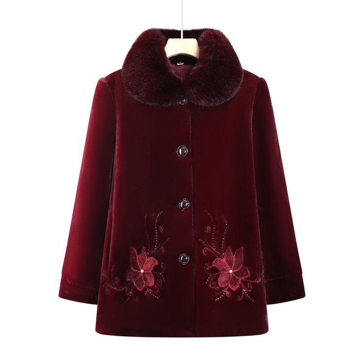 

Grandma s Winter Imitation Mink Coat Mother s Clothing Plus Velvet Warm Embroidered Mink Coat Middle-aged and Elderly Women s Clothing XL красный