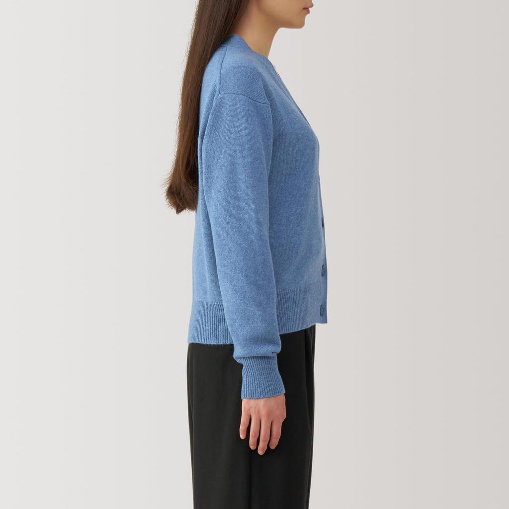 MUJI Washable Wool Sax Size XS Women's Mid-Gauge V-Neck Cardigan, BA1P5A4A, Blue,