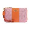 Corner Zip 19 Classic Presbyopia Zipper Wrist Bag Fabric with Pebbled Leather Clutch Small Women's Orange and Pink Presbyopia