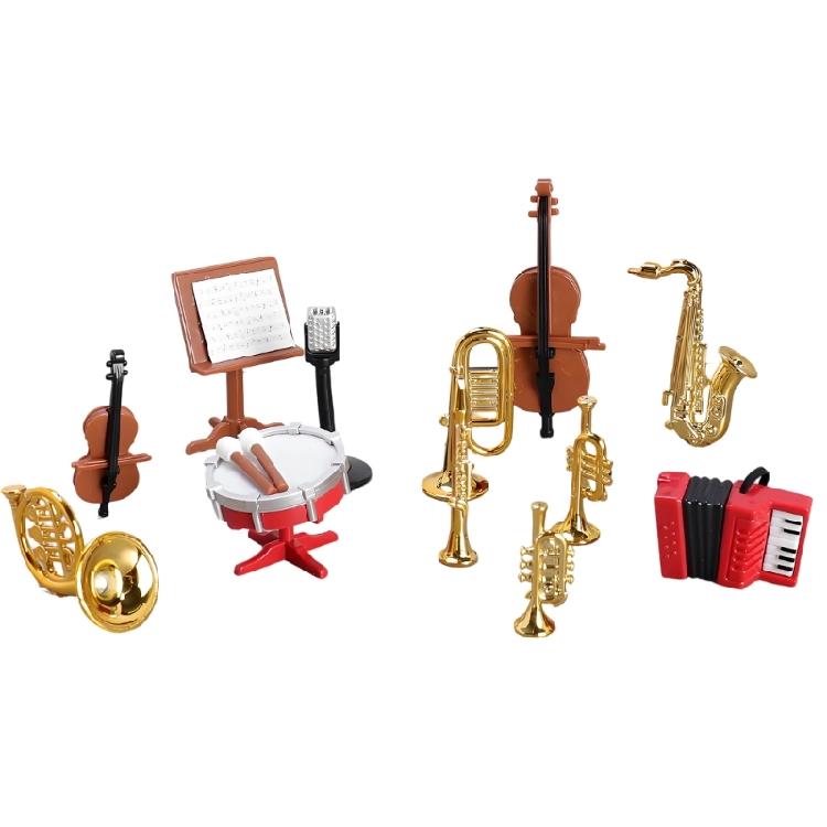 Small Plastic Musical Instrument Set Miniature Model Figurine For Doll House Decoration Including Accordion And Saxophone