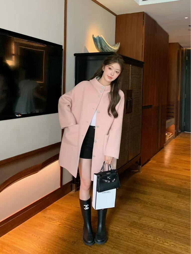 Reversible Korean Style Hooded Long Wool Coat, Light Colors, Thick Double-Faced Wool, Loose Fit, Slimming, High-End Outerwear.