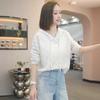Nuovo Maglione Sottile Colore Unico Primavera Top Largo Pigro Manica Lunga Uncinetto Fiore Lavorazione a Maglia con Cappuccio per Donna