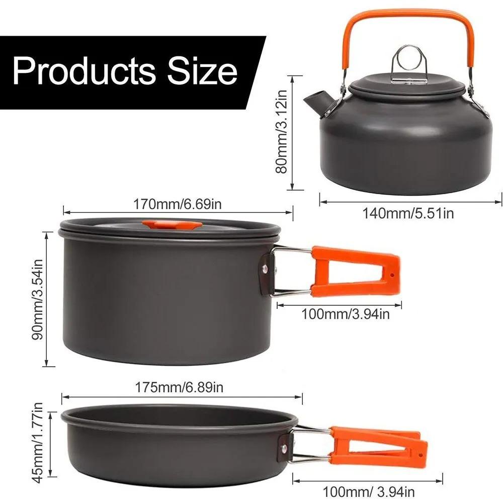 Camping Cookware Accessories Set Aluminum Portable Fish Camping Set Tea Pot Outdoor Tableware Cookset Kit Pan Bowl Kettle Hiking BBQ Picnic Equipment