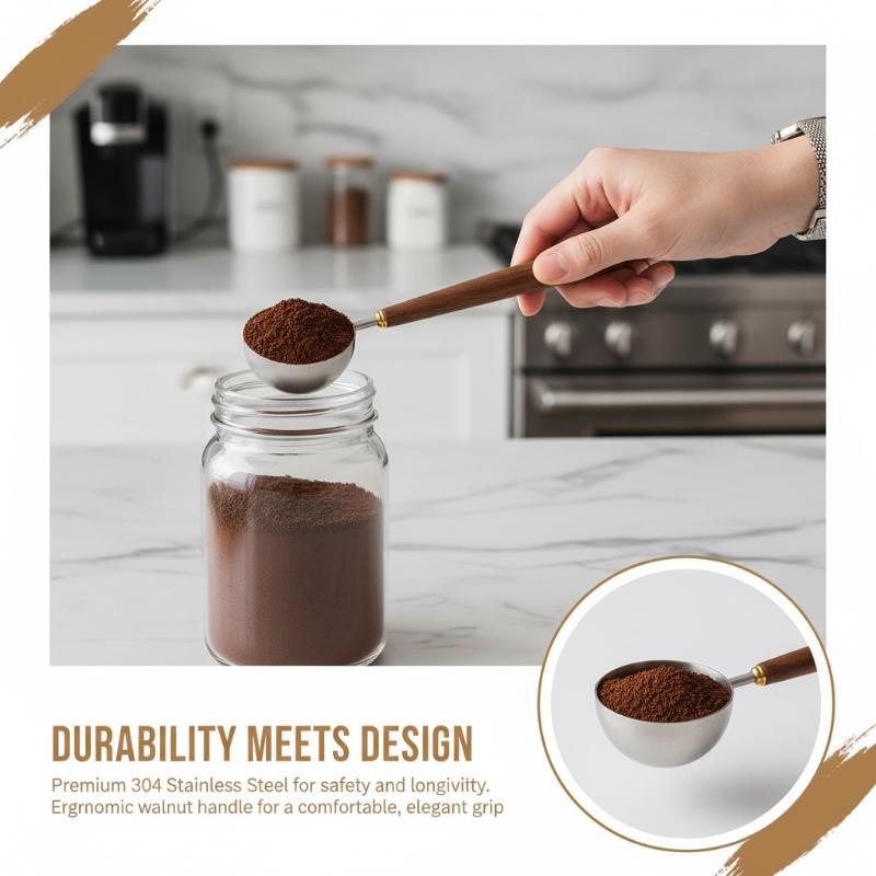 Wood Handle Stainless Steel Coffee Scoop Tablespoon Accurate Measuring Spoon for Coffee Beans Powder Home Cafe Use