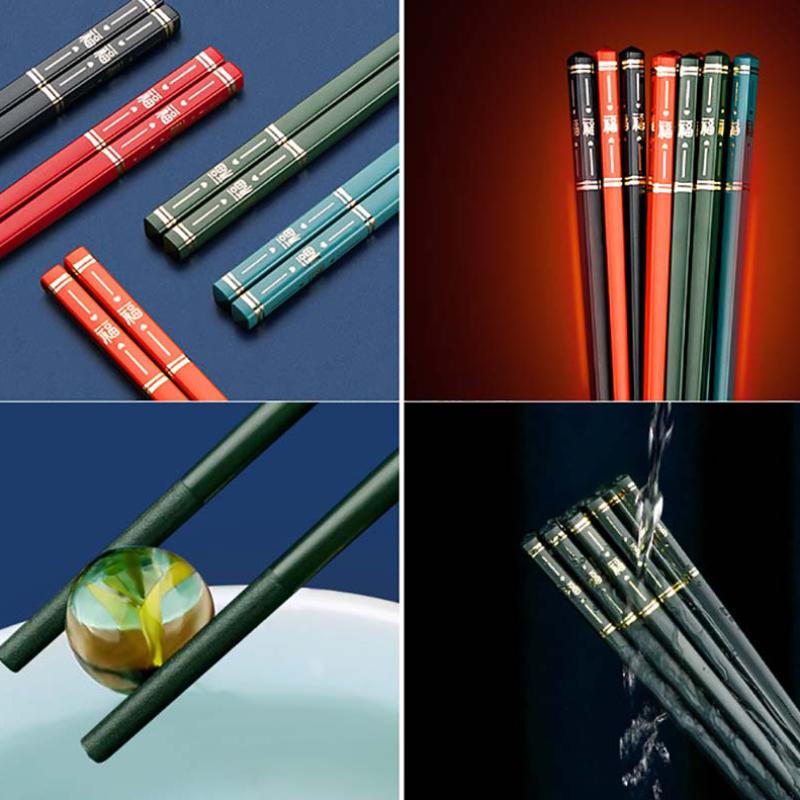 5 pares de pauzinhos coreanos para alimentos antiderrapantes varas de sushi reutilizáveis ​​liga chinesa conjunto de talheres de liga saudável