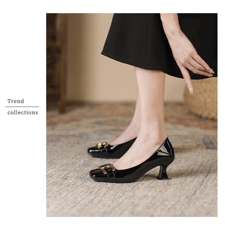 6388-5 Damen Stiletto-Absätze mit quadratischer Spitze - 2025 Herbst Französischer Stil, Bequem für Hochzeiten, Flaches Munddesign