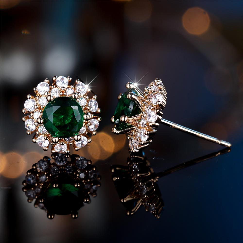Luxus Damen Weiß Grün Rund Zirkonstein Hochzeits Schmuck Vintage Gold Farbe Stecker Ohrringe Für Frauen