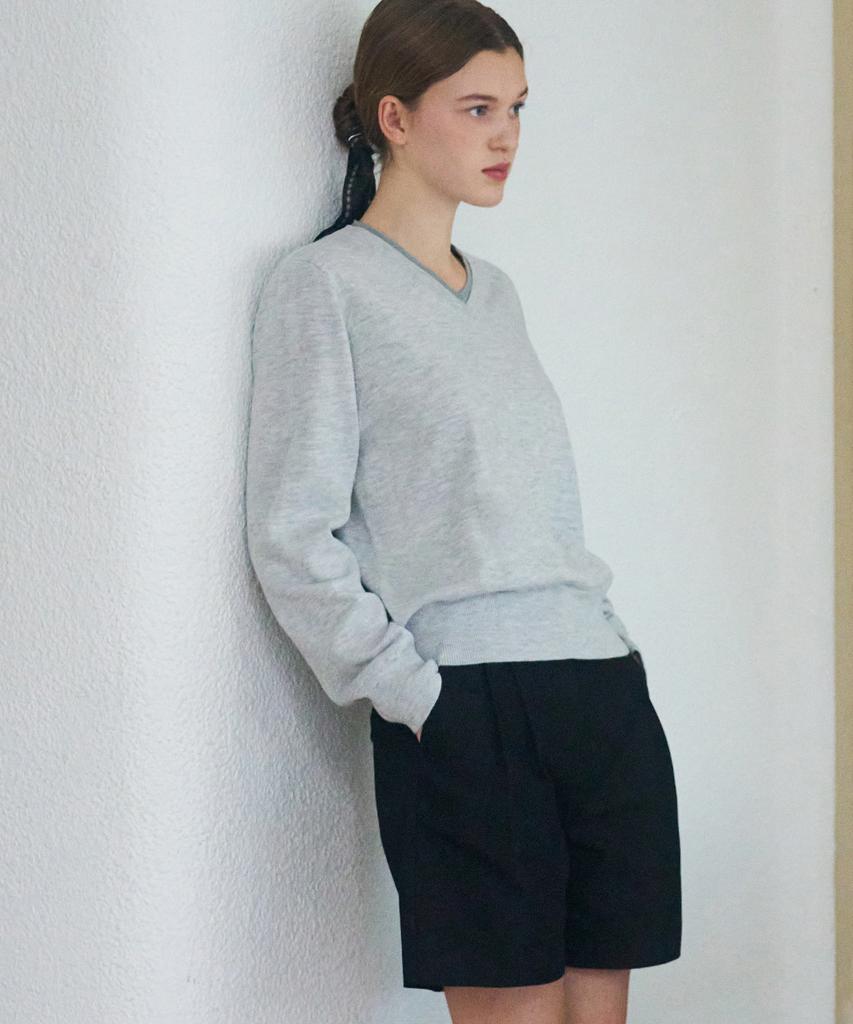 Deuloupisumeon Two-Fly Rib V-Neck Wool Blended Knit [Black]