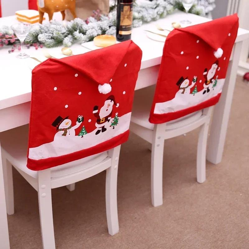New Year Santa Claus Hat Chair Cover 2024 Christmas Decorations for Home Table Christmas Ornaments Xmas Gifts