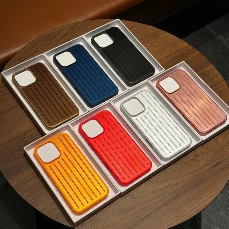 Minimalist Metal Ice Sensing Backplate Luxury Bussiness Sle Luggage Case for IPhone 17 Pro Max 16 15 Pro 14 13 Aluminum Shockproof Protective Case