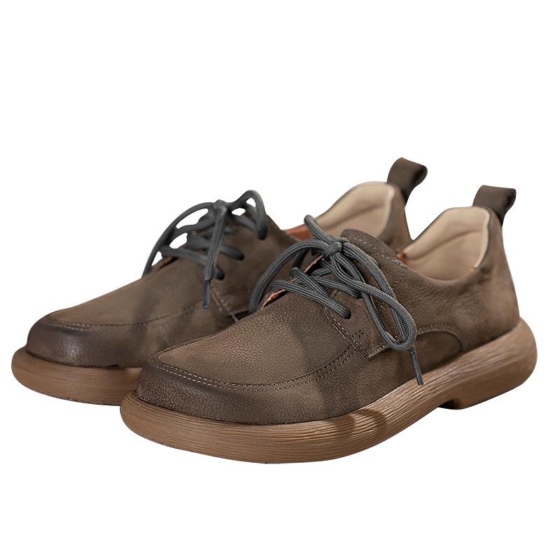 First Layer Cowhide Single Shoes Casual Low-top Women's Shoes Retro Versatile Women's Boots Daily Flat Shoes