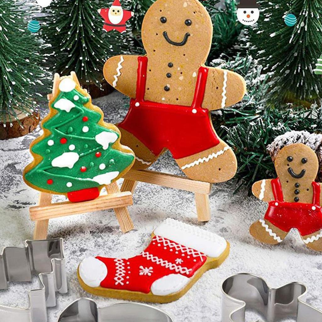 6Pcs Christmas Biscuits Mold Santa Claus Snowflake Christmas Tree Sugar Cookies Baking Tool Stainless Steel Cutting Mold Set