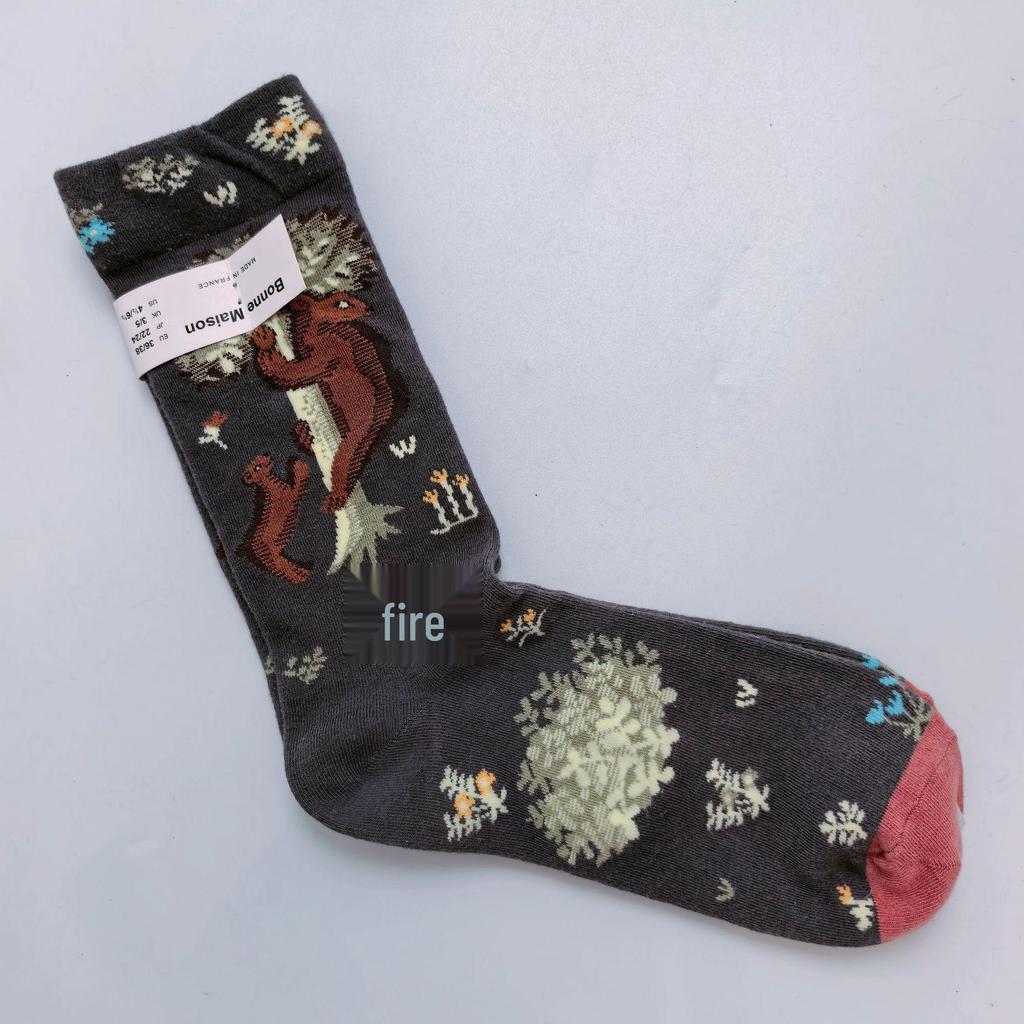 French Bonne Maison Retro Mid-Calf Socks in Maillard Color Scheme - Trendy Cotton Fashion Socks