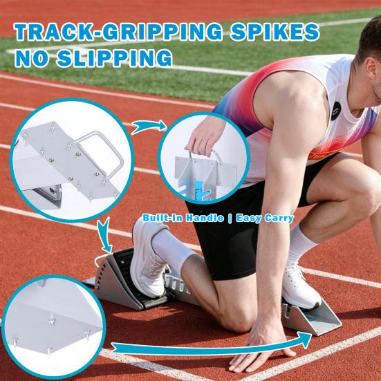 Sports Starting Blocks Blocks, 6 Angle Adjustable Track Field Aluminum Alloy Athletics Training Aid Portable Device for Sprinting Plastic Runway