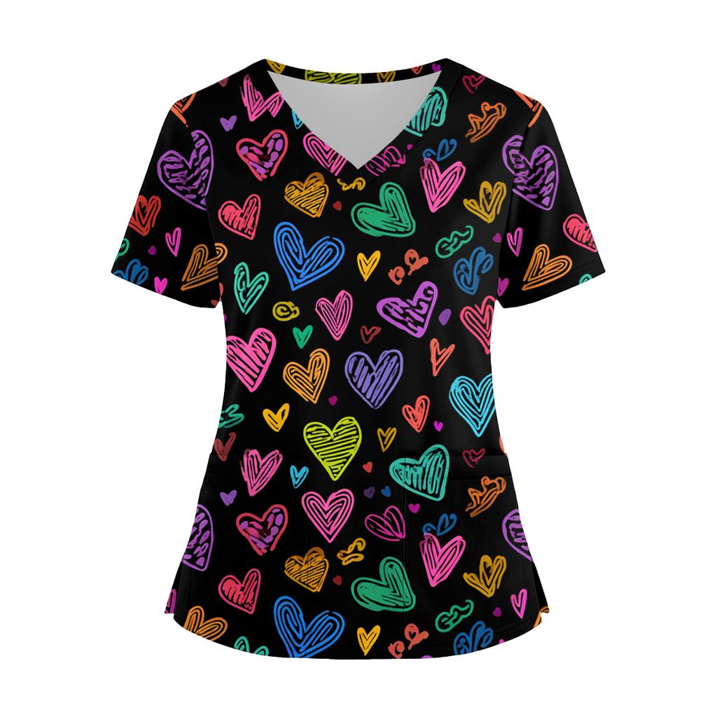 Women's Fashion V,Neck Short Sleeve Overalls With Pockets  Print Tops  Clothes