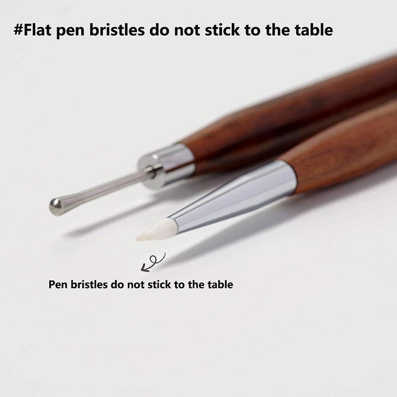 Wood Double Headed Nail Art Silicone Brush Carving Flower Painting Pen Diy Manicure Tools Stainless Steel Glue Mixed Pen