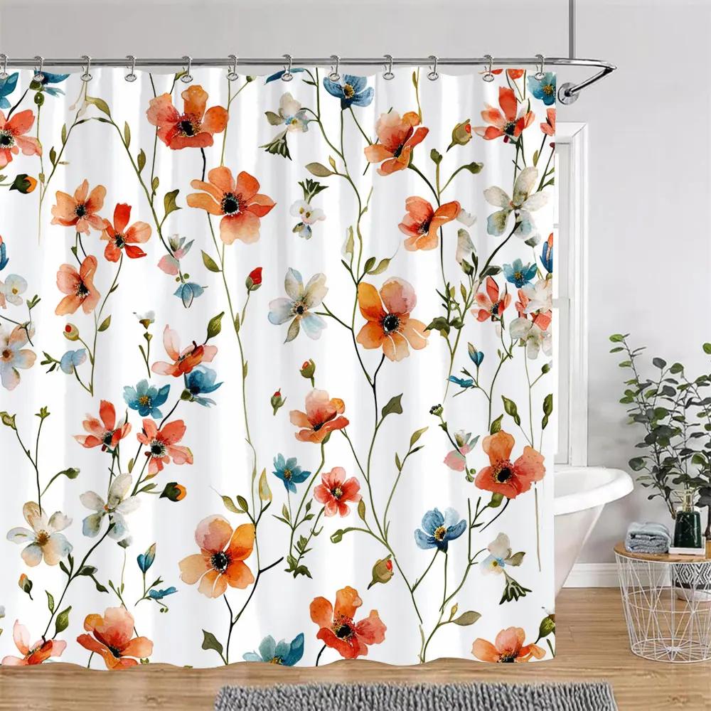 Beautiful Botanical Floral Shower Curtain Watercolour Painting Art Creative Vintage Style Polyester Bath Curtains Bathroom Decor