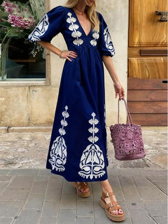 Vestido Casual Holgado para Mujer con Escote en V, Mangas Abullonadas y Espalda Descubierta 2025
