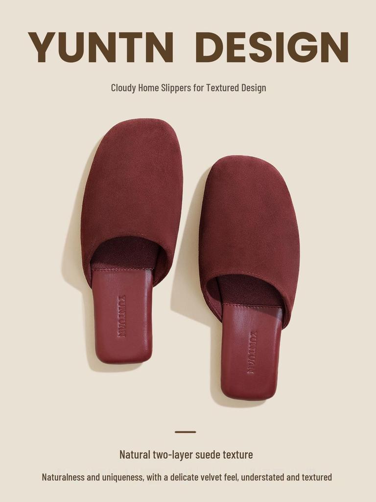 High-End Minimalist Genuine Leather & Suede Slippers - Non-Slip Sole, Unisex, All-Season Indoor Footwear