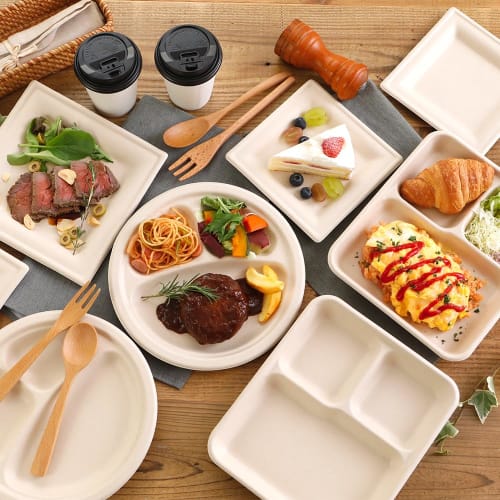 ECO&BASIC Disposable Paper Plates, 23cm, Pack of 50, Stylish, Microwaveable, Bagasse, Eco-Friendly, Plant-Based, Commercial Use, C-ECO-HM-002