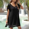 V-neck Sleeveless Side Split Loose Fit Beach Dress Women Hollow Out Solid Color Swimwear Cover Up Beachwear