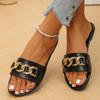 Classic Slippers Women Slides Casual Flat Low Heels Basic Women Shoes Leather Slip On Metal Decoration Summer Sandals Plus Size