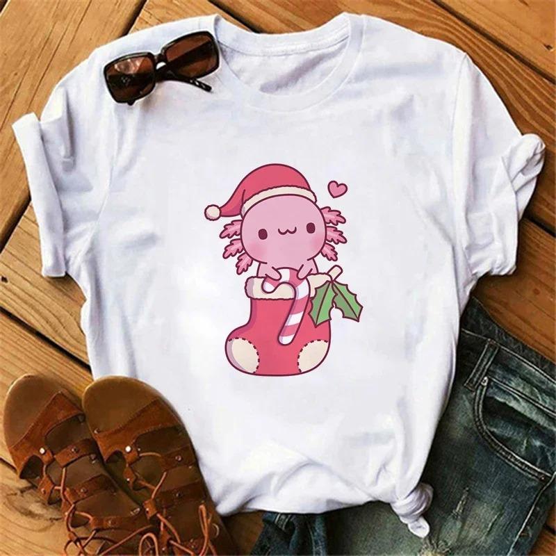 Funny Axolotl T Shirt Women Relaxolotl Kawaii Short Sleeve T-shirt Women's Clothing Summer Tops Y2k Casual Cartoon Graphic Tee
