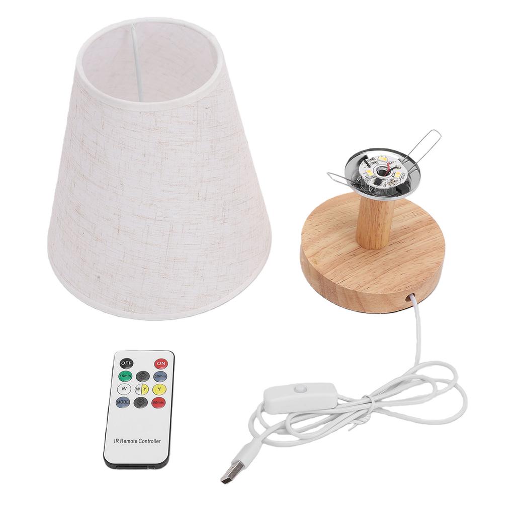 Table Lamp Minimalist Dimmable USB Bedside Lamp with Fabric Lampshade Remote Control for Bedroom Night Stand