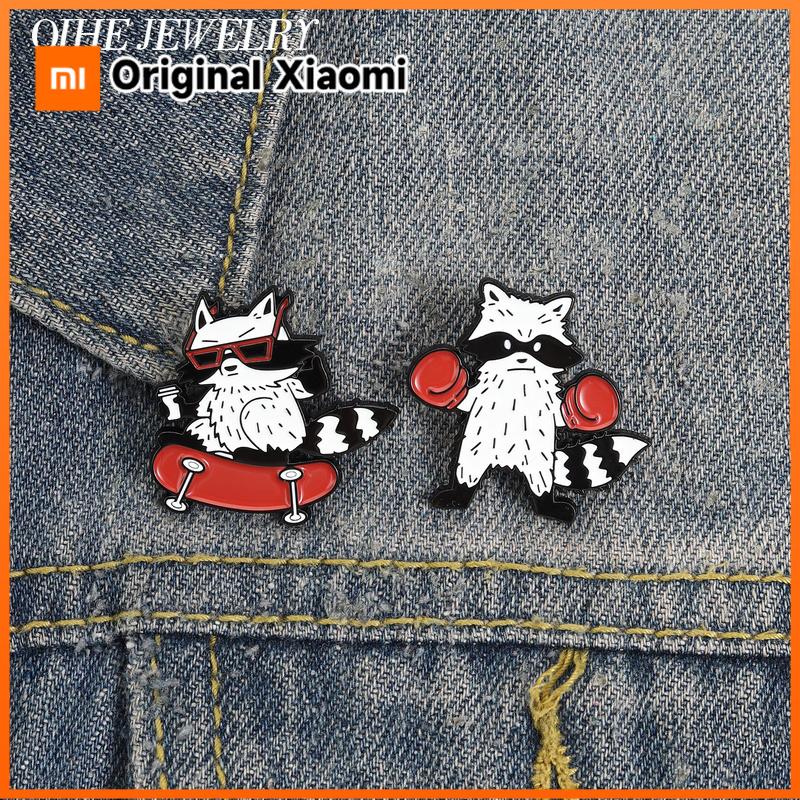 Xiaomi Cool Boxing Raccoon with Red Boxing Gloves Enamel Pin Skateboard Raccoon Street Sport Style Metal Brooch Lapel Pin Jewelry Gifts