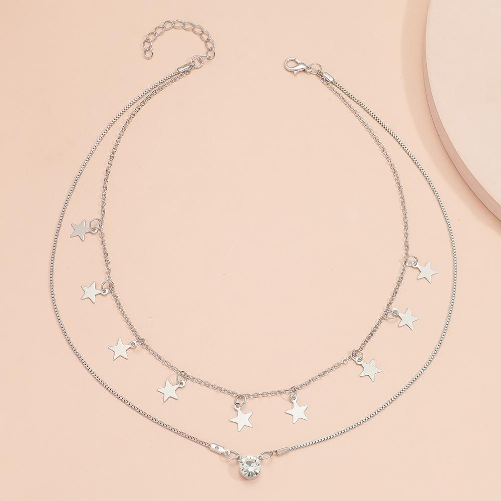 European and American Fashion Temperament Simple Star Five-pointed Star Pendant Necklace Personalized Diamond Necklace Multi-layer Collarbone Chain