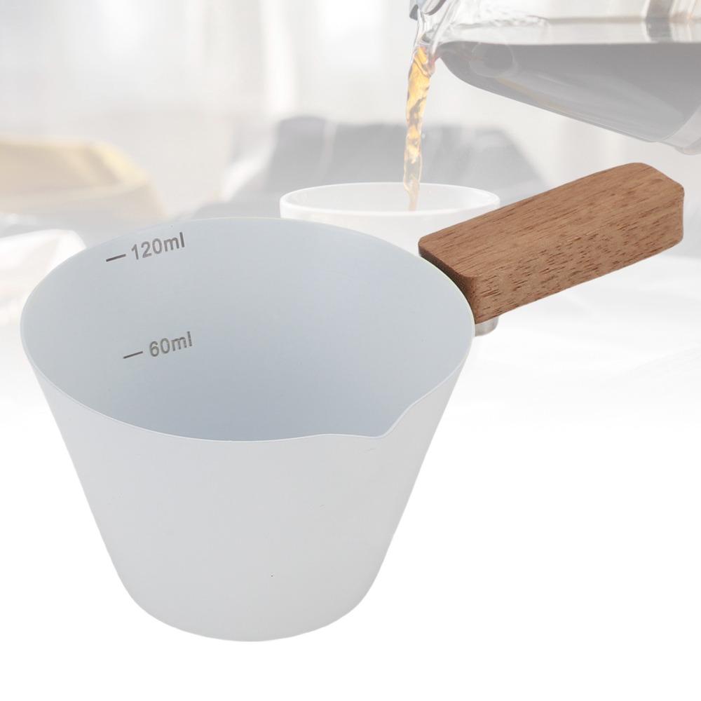 Wooden Handle Measuring Cup Clear Scale Measuring Spoon Convenient Milk Frothing Cup Latte Art