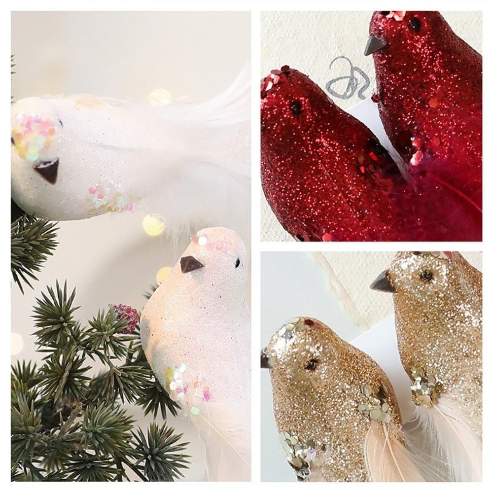 Glitter Simulation Foam Bird White Doves Realistic Feather Birds Ornaments Handmade Beautiful Artificial Foam Birds