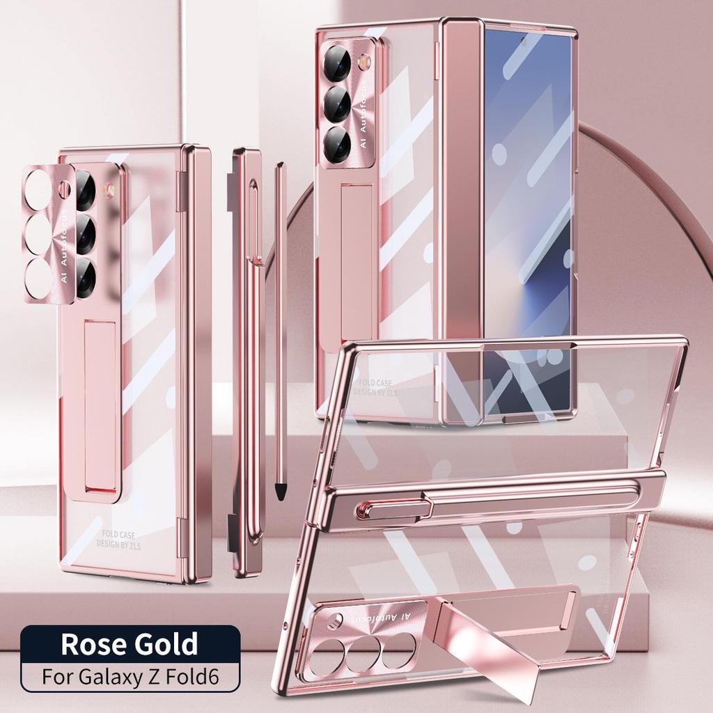 Samsung Z Fold7/6 Case: Dual Hinge, Pen Slot, Electroplated Transparent Shell, Full Coverage Protection.